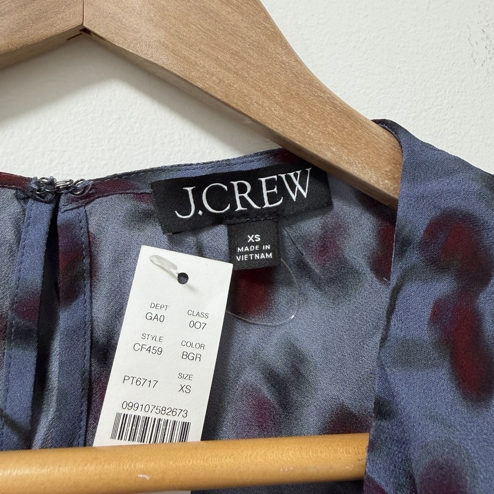 J Crew Ruffle Chiffon Floral V Neck Blouse Top Size XS Blue Lightweight Fairy‎ - Picture 5 of 6